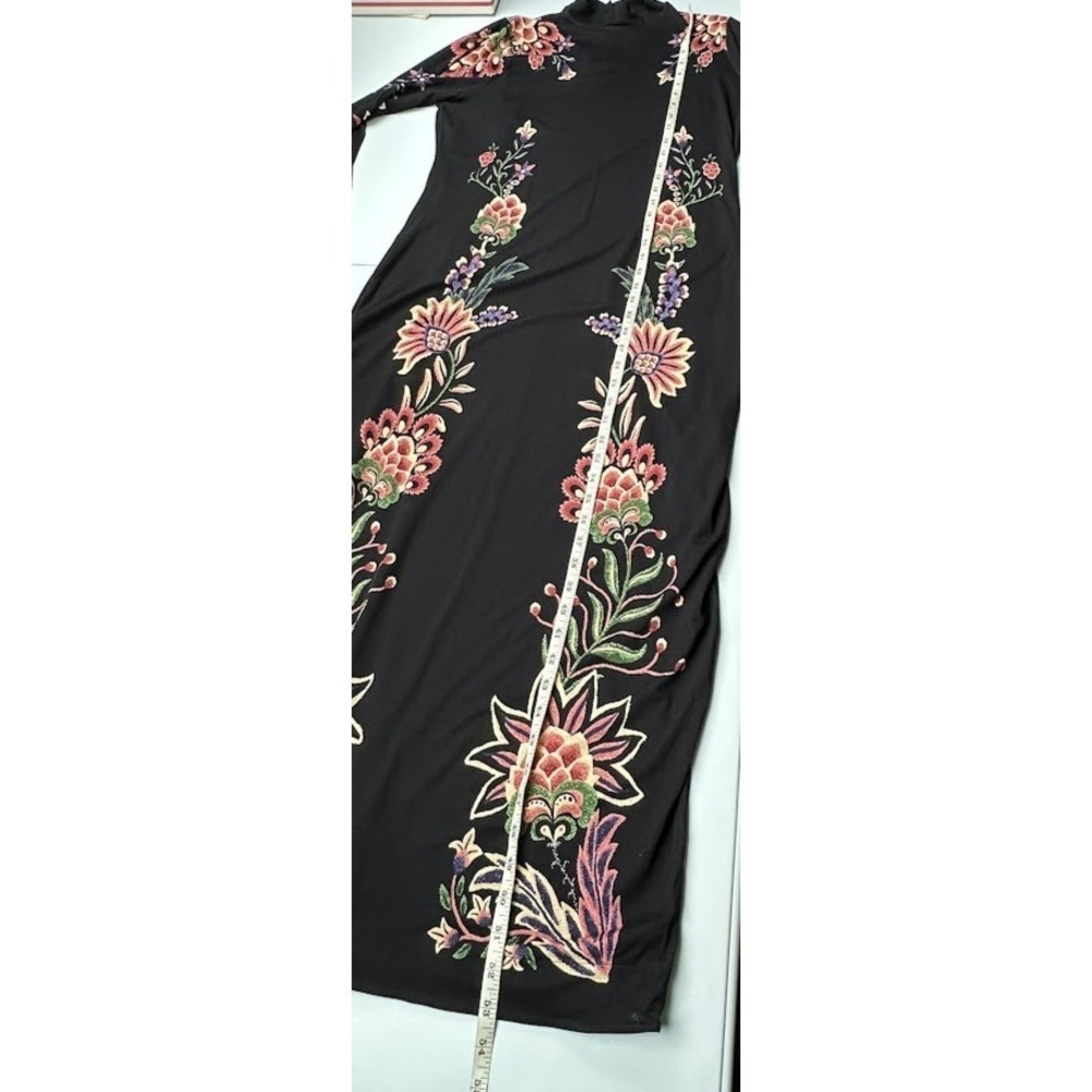 Farm Rio Anthropologie Dress Womens GG US Extra Large Black Floral Stretch Boho - Picture 12 of 14